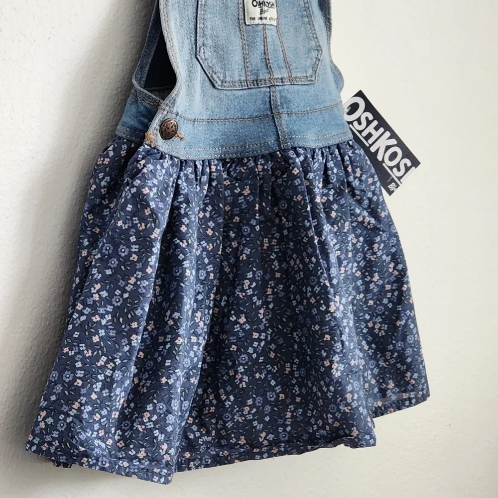 OshKosh B'gosh Blue Floral  Overall Toddler Dress Adjustable Straps Sz 4T (NWT)